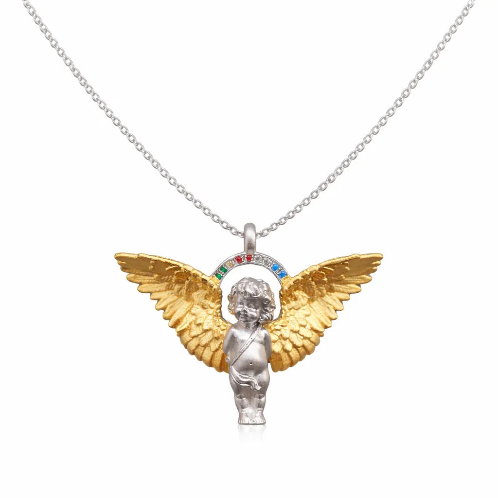 Angel Necklace 925 Sterling Silver With Halo Frame