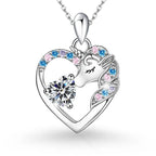 925 Sterling Silver Birthstone Necklace with Unicorn Heart Pendant