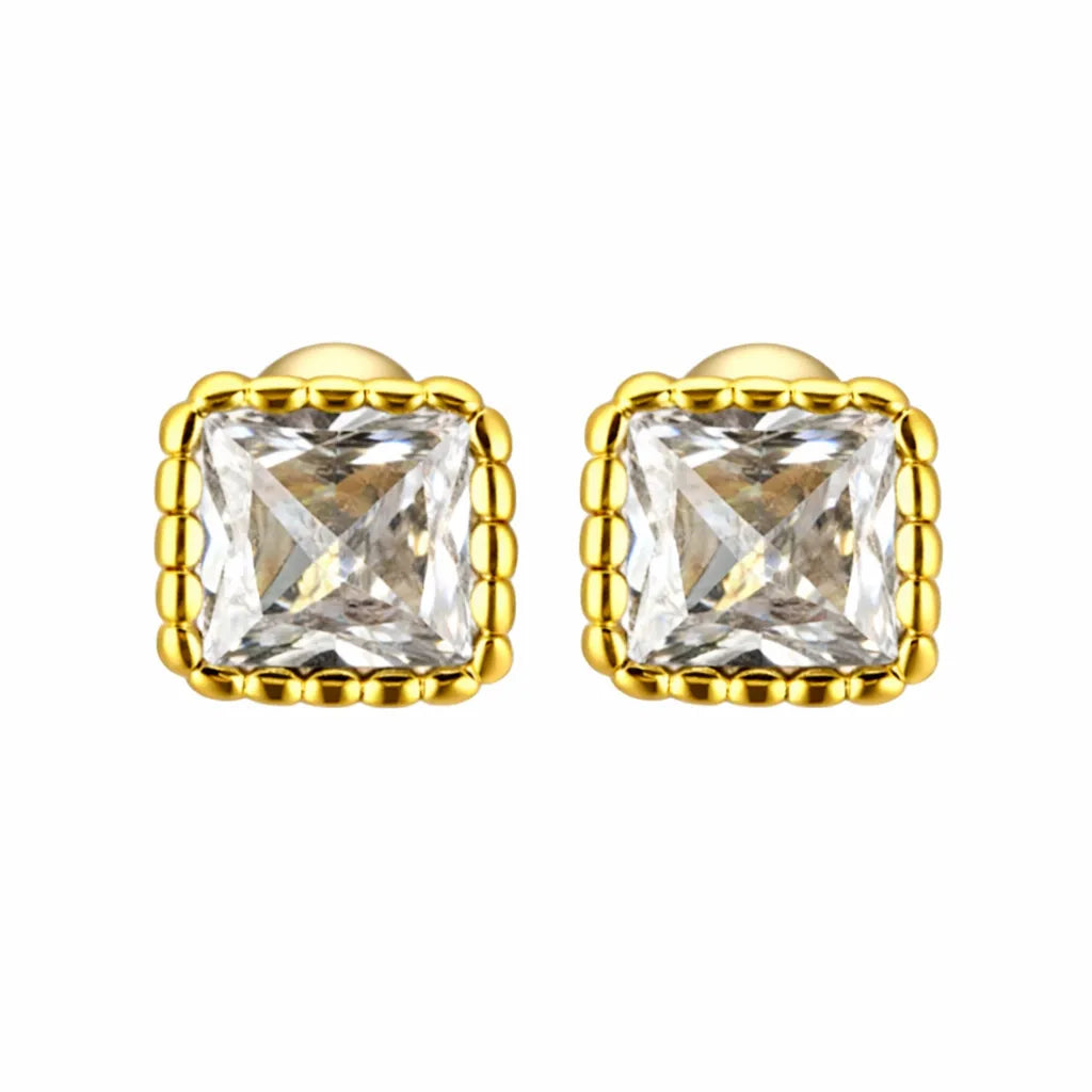 Birthstone Sugar Cube Stud Earrings in 925 Sterling Silver