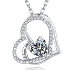 925 Sterling Silver Birthstone Slanted Double Heart Necklace