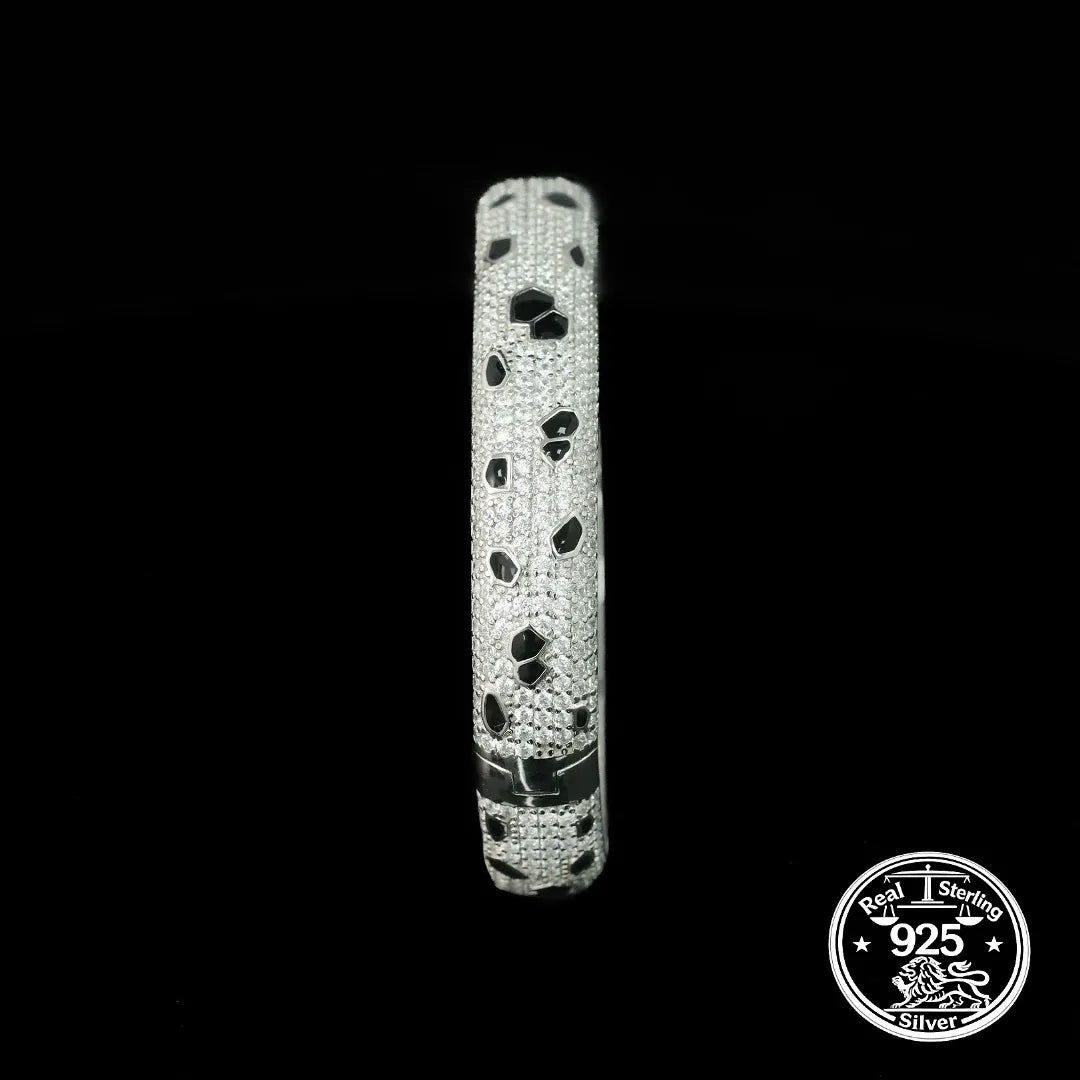 925 Sterling Silver Bangle Bracelet with Cubic Zirconia and Black Enamel