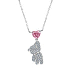 Bear Pendant Necklace 925 Sterling Silver Pink Heart