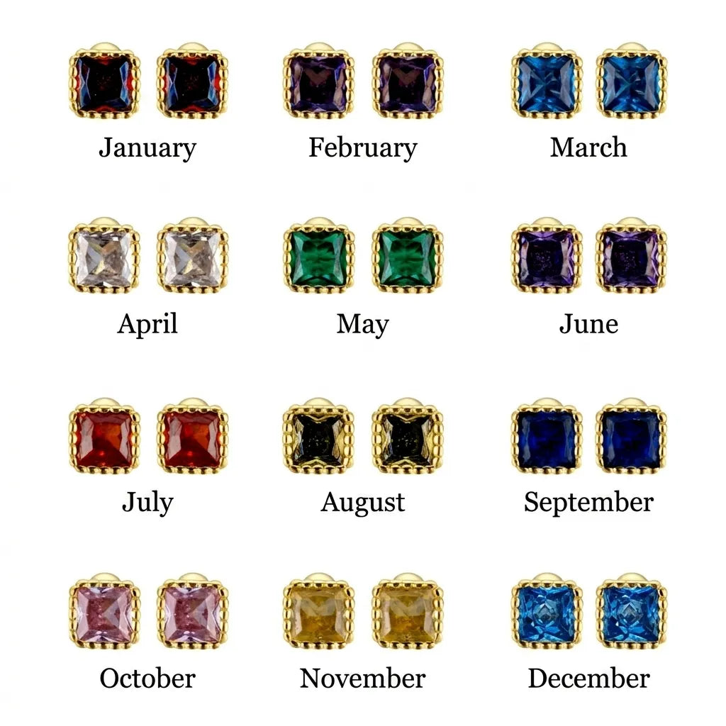 Birthstone Sugar Cube Stud Earrings in 925 Sterling Silver