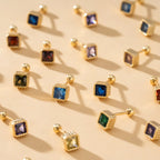 Birthstone Sugar Cube Stud Earrings in 925 Sterling Silver