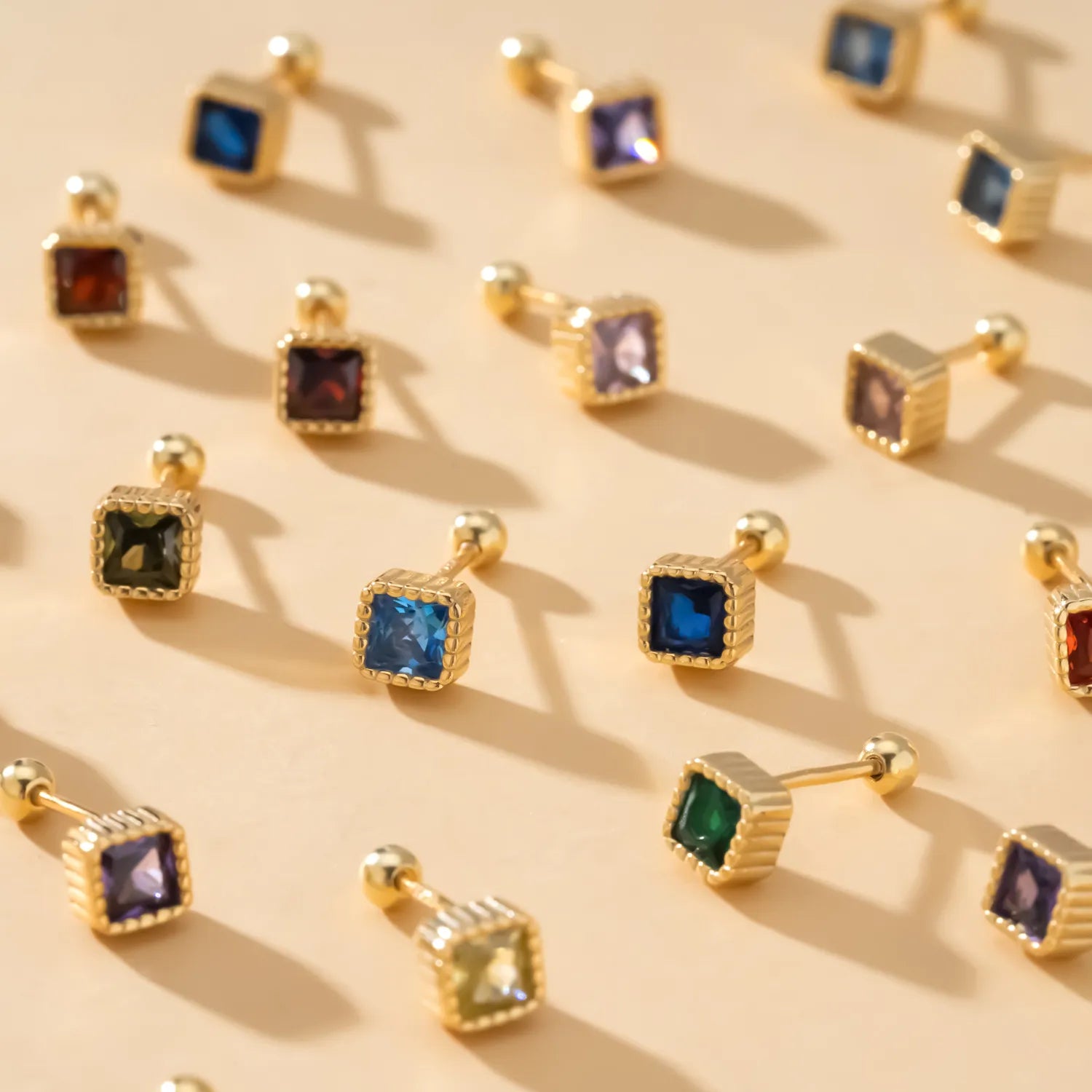 Birthstone Sugar Cube Stud Earrings in 925 Sterling Silver