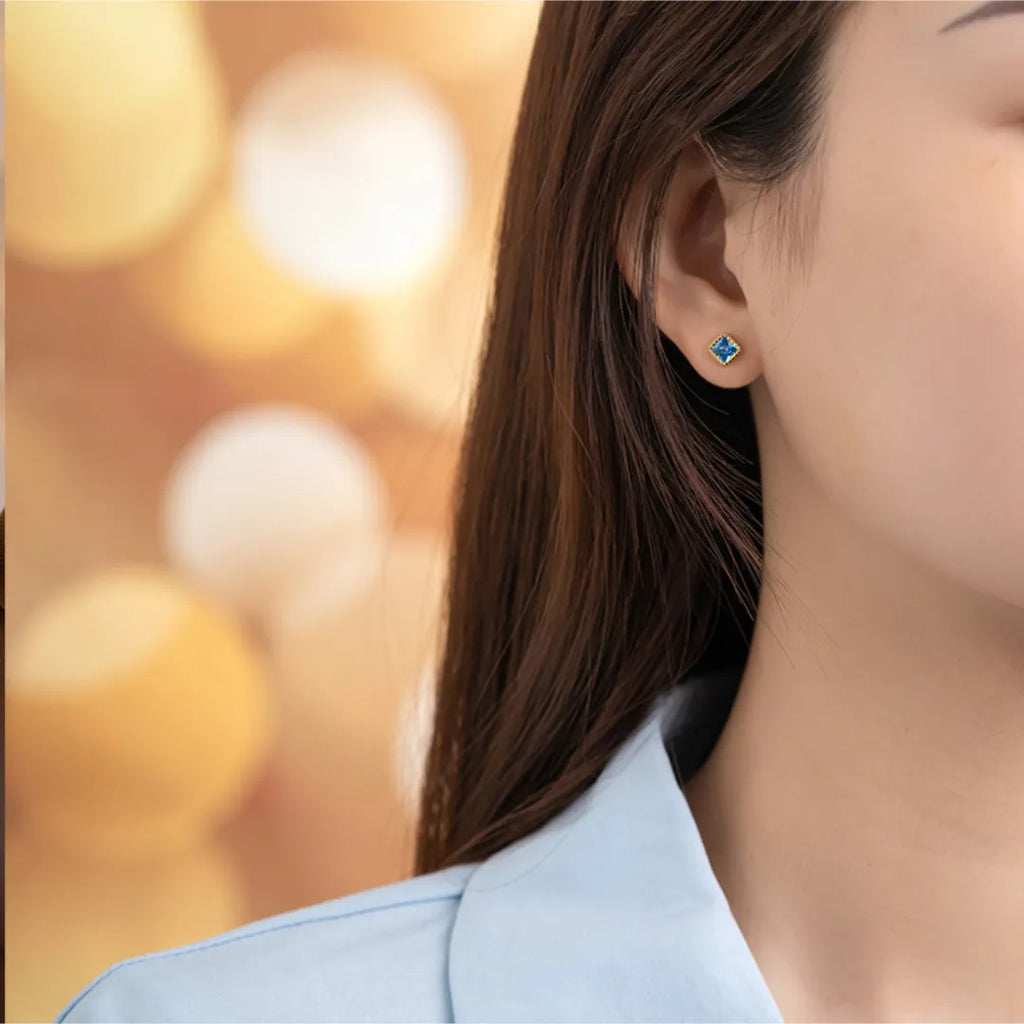 Birthstone Sugar Cube Stud Earrings in 925 Sterling Silver