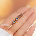 Birthstone Sugar Cube Stud Earrings in 925 Sterling Silver