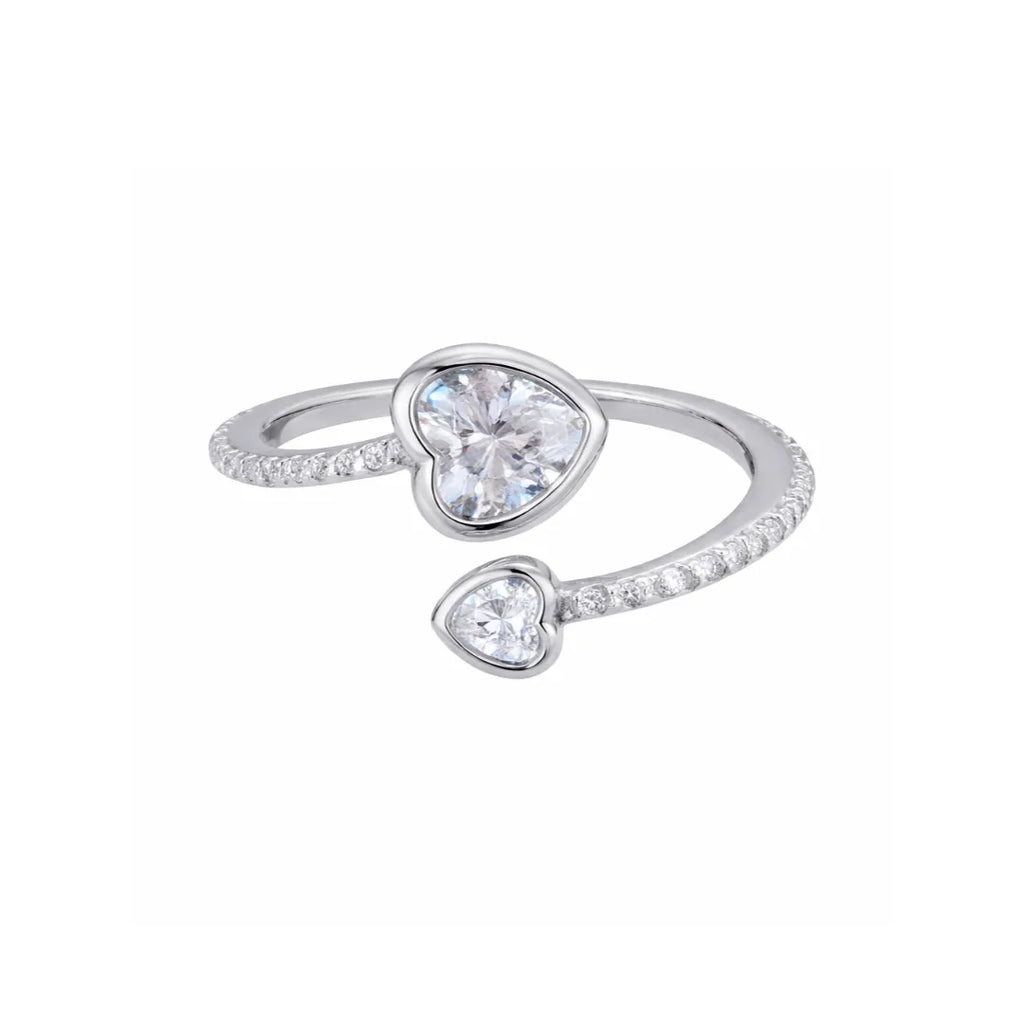 Birthstone Ring in 925 Sterling Silver with Double Heart