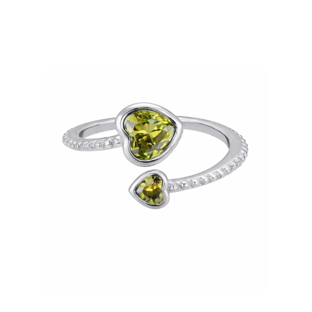 Birthstone Ring in 925 Sterling Silver with Double Heart