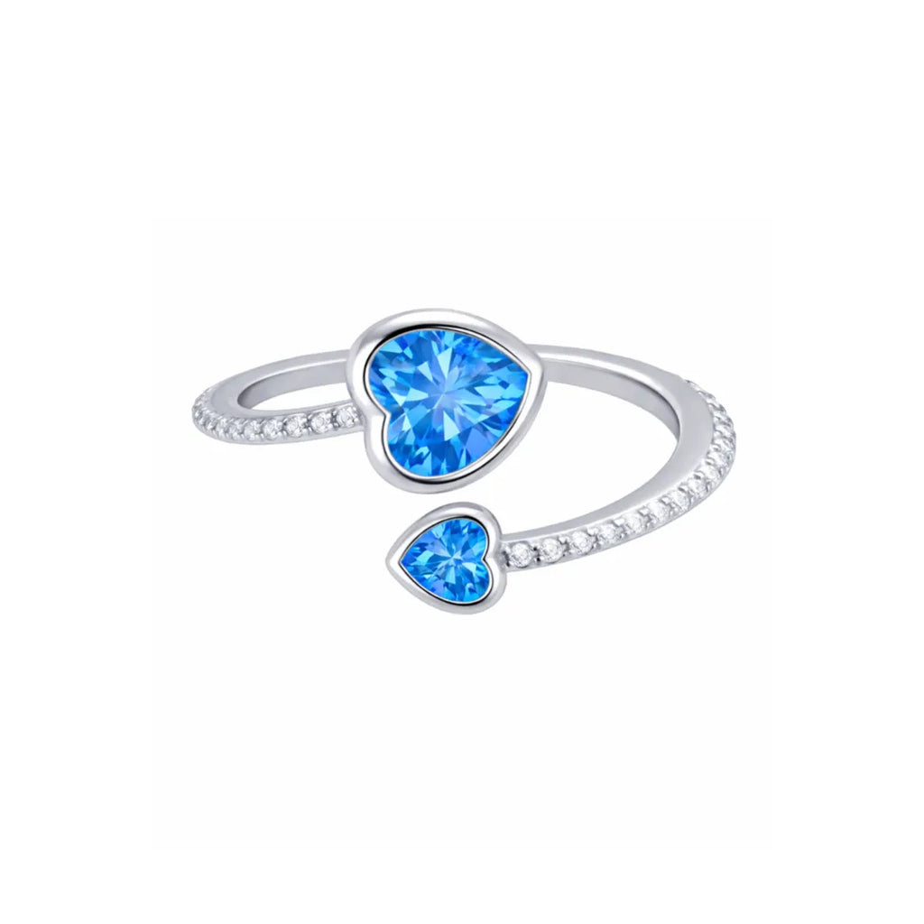 Birthstone Ring in 925 Sterling Silver with Double Heart