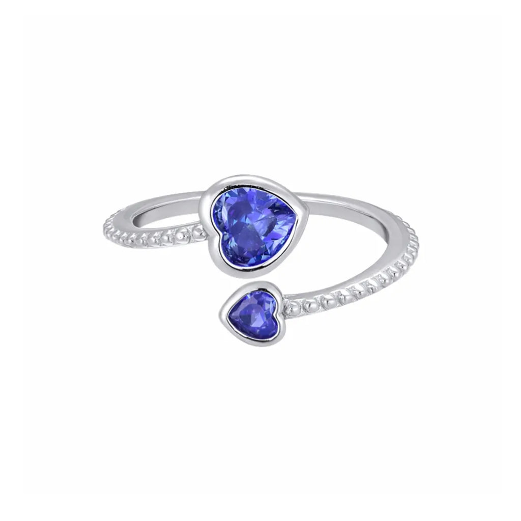 Birthstone Ring in 925 Sterling Silver with Double Heart