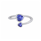 Birthstone Ring in 925 Sterling Silver with Double Heart