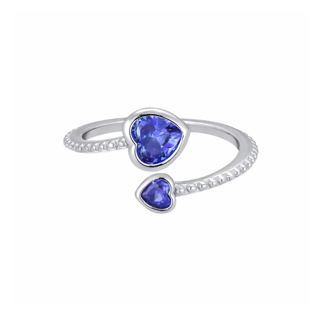 Birthstone Ring in 925 Sterling Silver with Double Heart