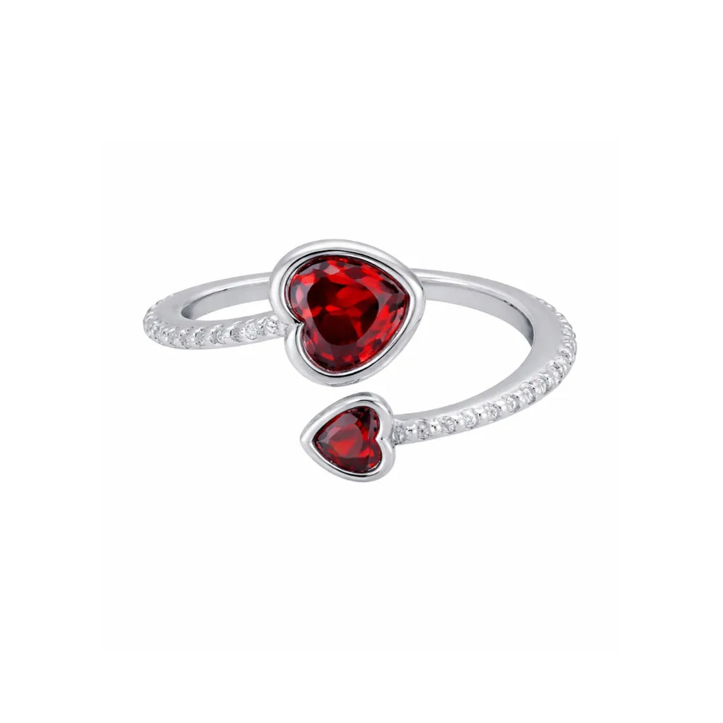 Birthstone Ring in 925 Sterling Silver with Double Heart
