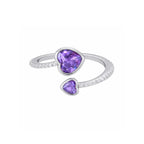 Birthstone Ring in 925 Sterling Silver with Double Heart