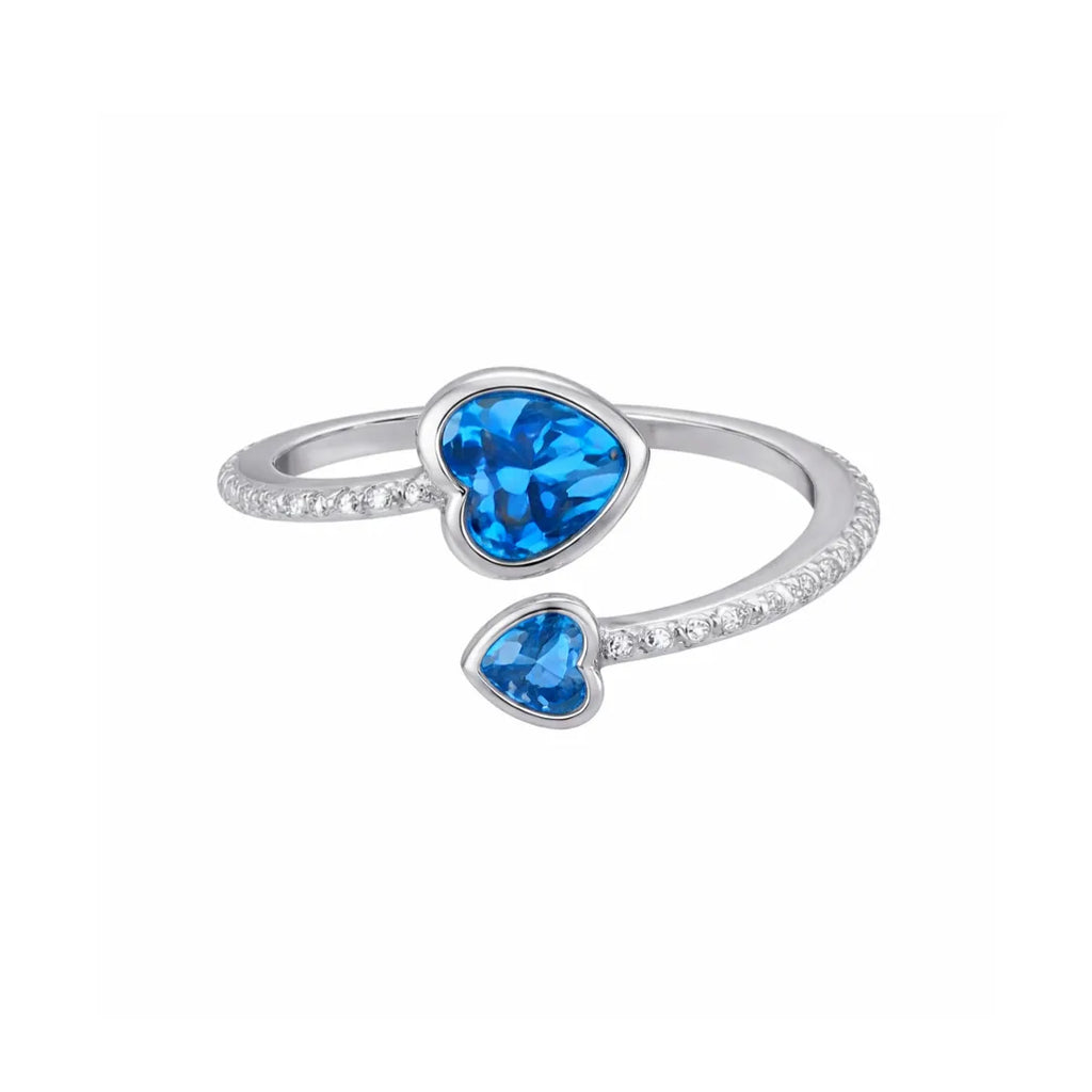 Birthstone Ring in 925 Sterling Silver with Double Heart