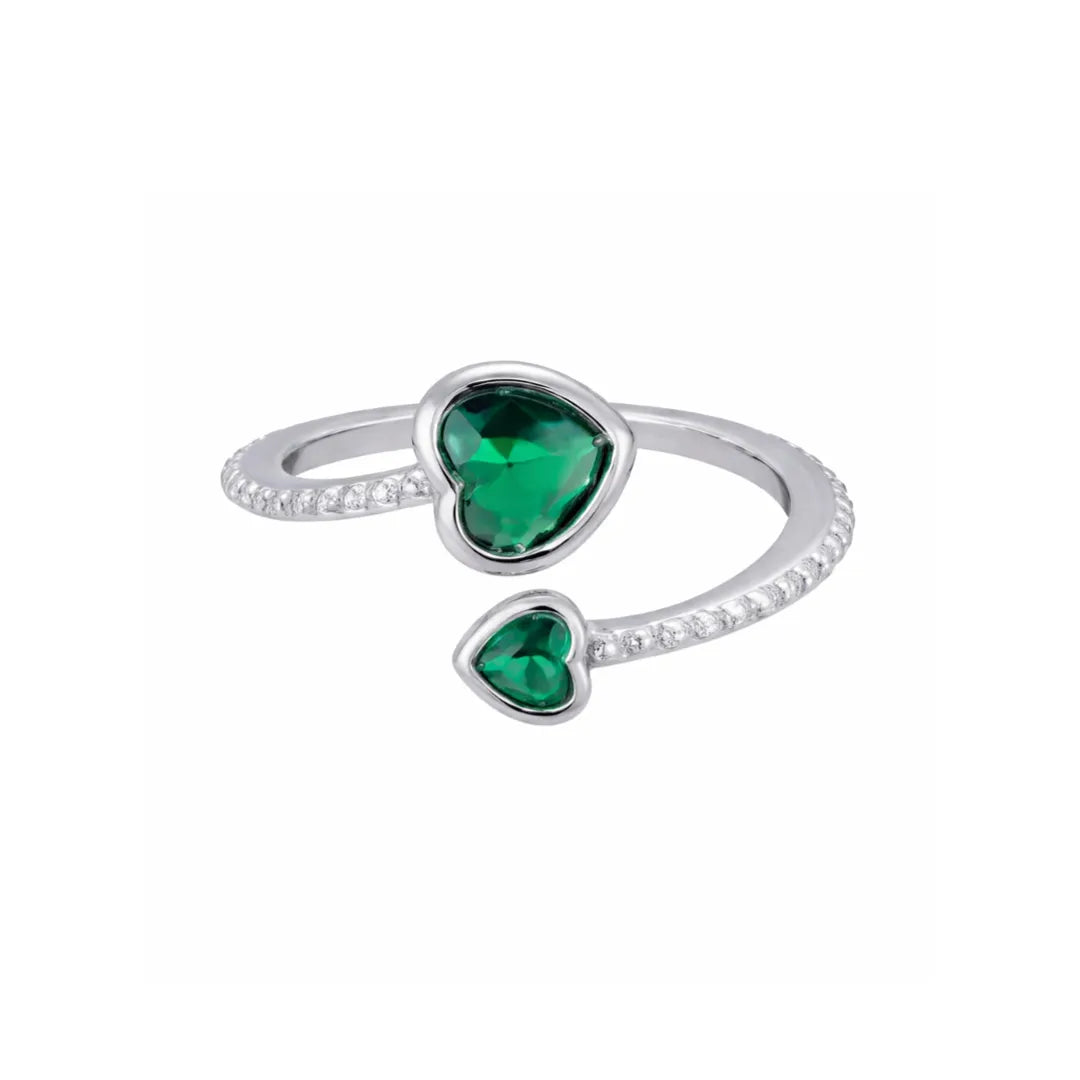 Birthstone Ring in 925 Sterling Silver with Double Heart