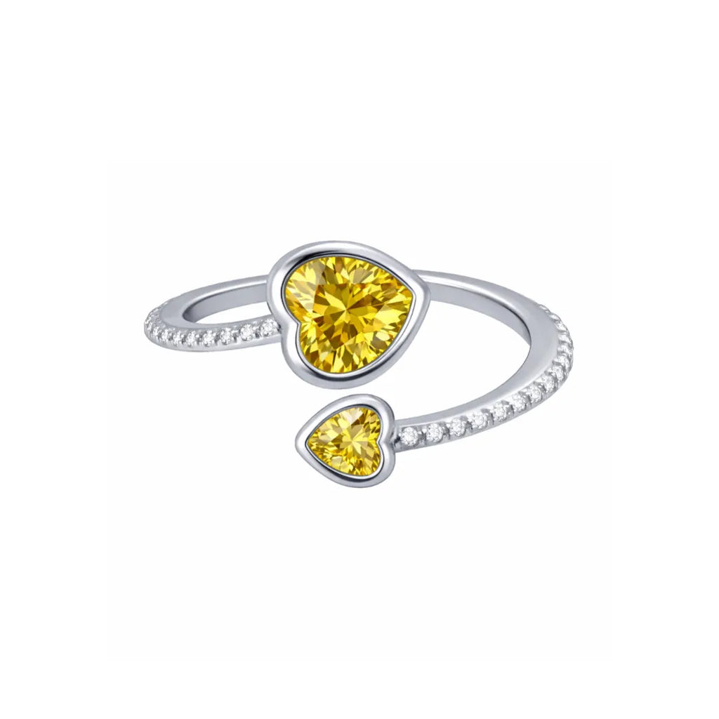 Birthstone Ring in 925 Sterling Silver with Double Heart