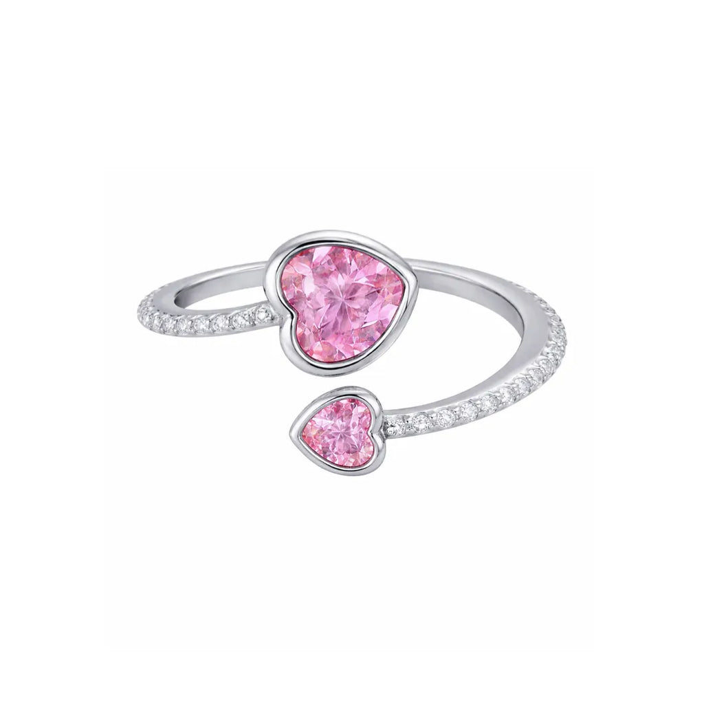Birthstone Ring in 925 Sterling Silver with Double Heart
