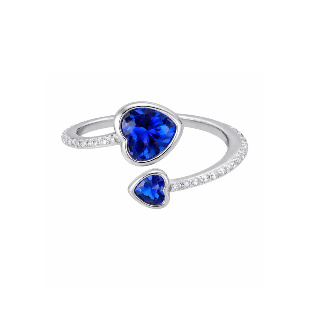 Birthstone Ring in 925 Sterling Silver with Double Heart