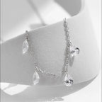 925 Sterling Silver Choker Necklace Teardrop Cubic Zirconia Multi Drop