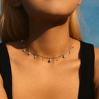 925 Sterling Silver Choker Necklace Teardrop Cubic Zirconia Multi Drop