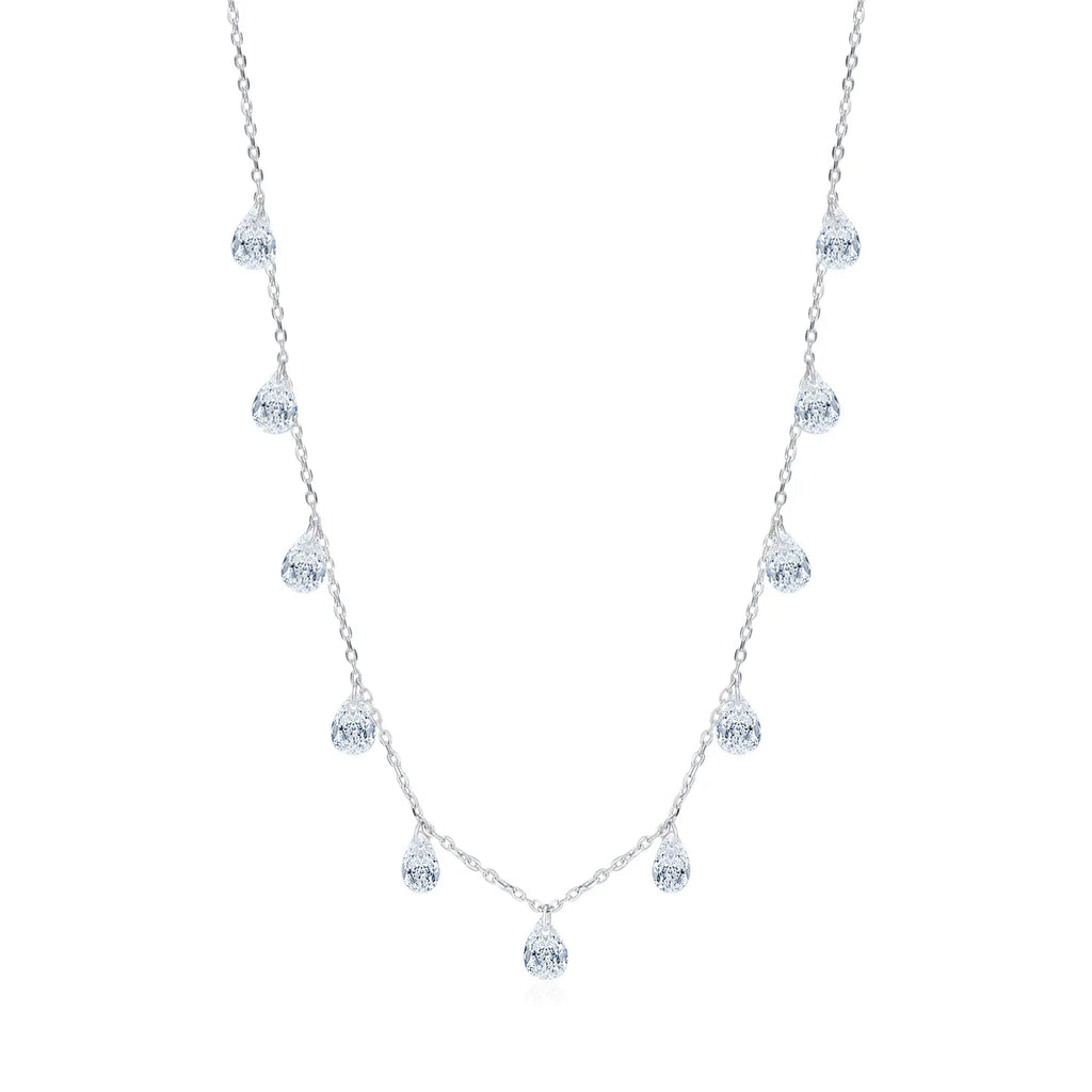 925 Sterling Silver Choker Necklace Teardrop Cubic Zirconia Multi Drop