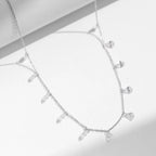 925 Sterling Silver Choker Necklace Teardrop Cubic Zirconia Multi Drop