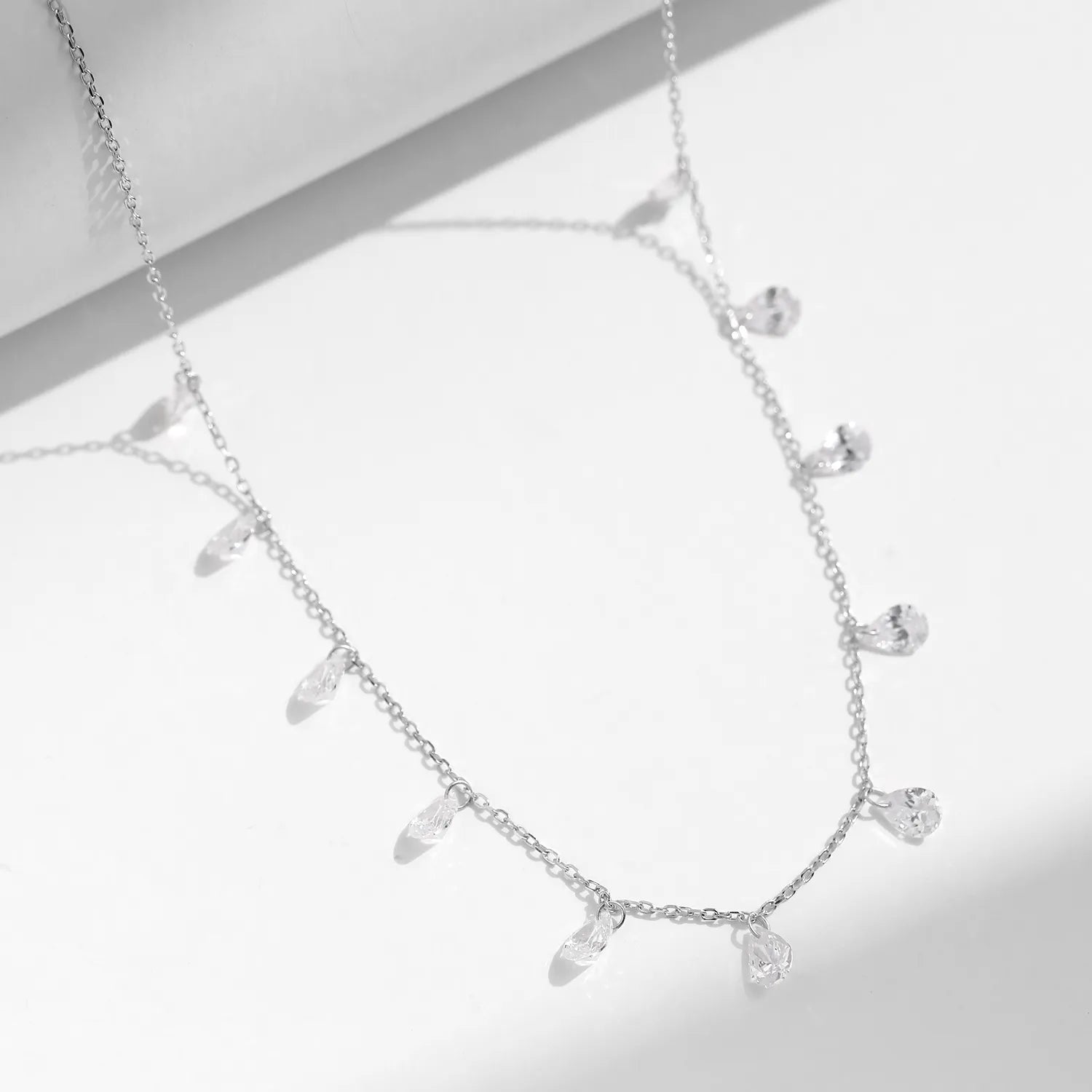925 Sterling Silver Choker Necklace Teardrop Cubic Zirconia Multi Drop