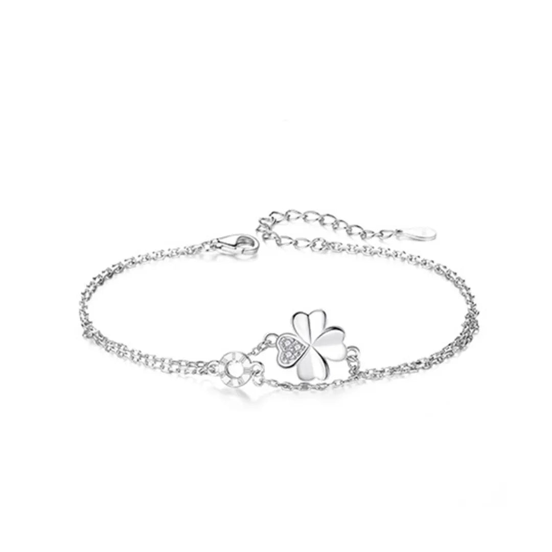 925 Sterling Silver Clover Chain Bracelet Adjustable for Women