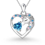 925 Sterling Silver Birthstone Necklace with Unicorn Heart Pendant