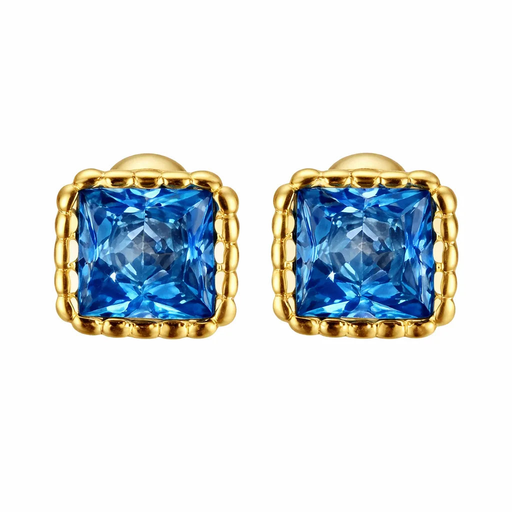 Birthstone Sugar Cube Stud Earrings in 925 Sterling Silver