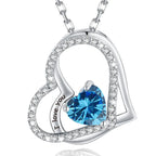 925 Sterling Silver Birthstone Slanted Double Heart Necklace