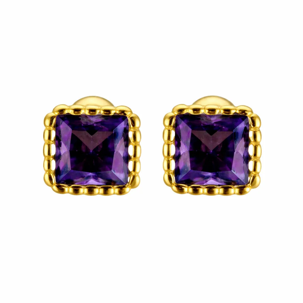 Birthstone Sugar Cube Stud Earrings in 925 Sterling Silver