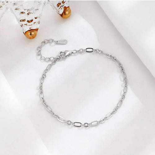 925 Sterling Silver Adjustable Figaro Chain Bracelet for Women