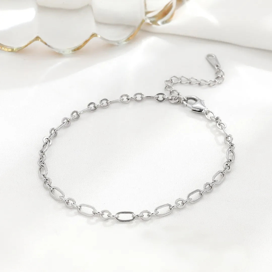 925 Sterling Silver Adjustable Figaro Chain Bracelet for Women