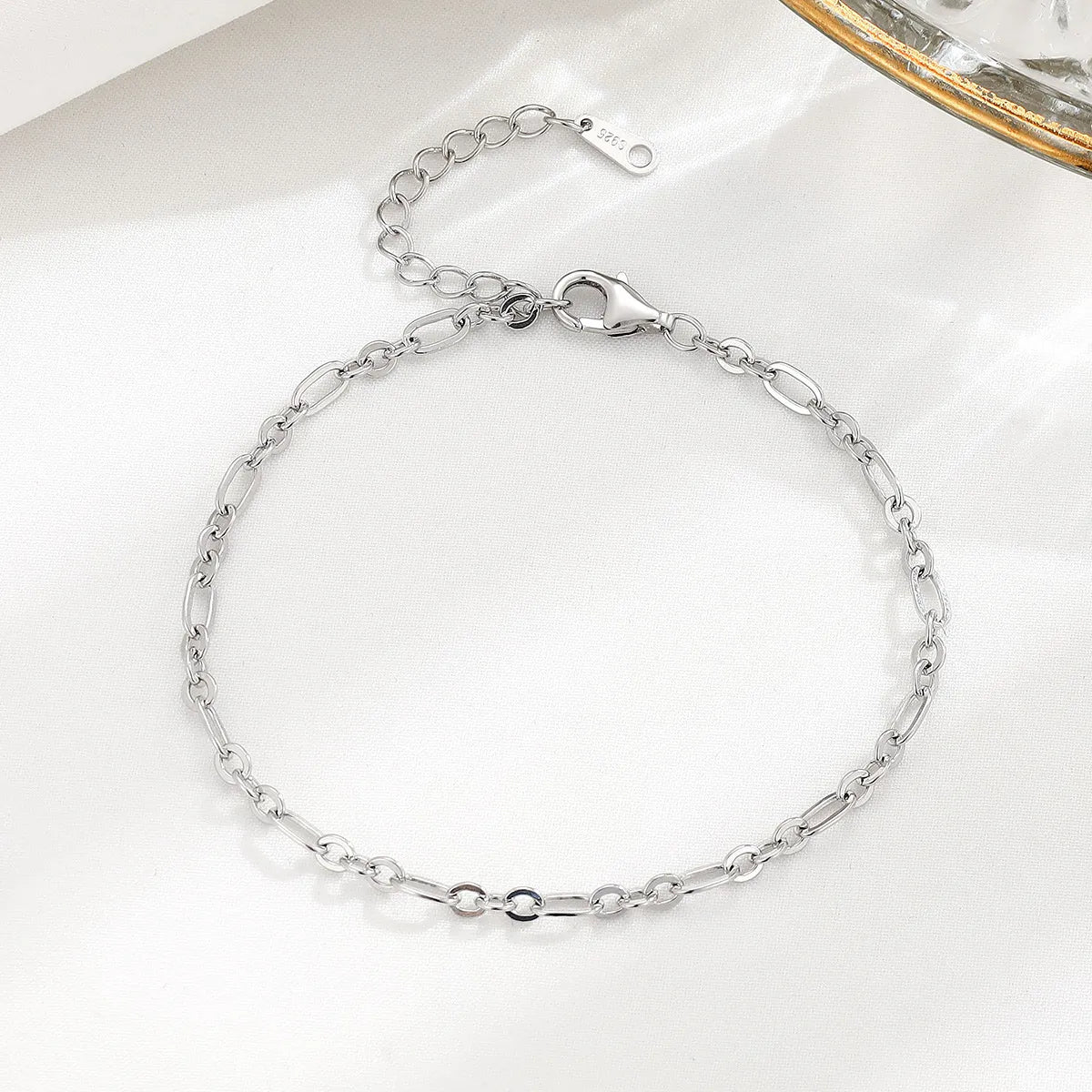 925 Sterling Silver Adjustable Figaro Chain Bracelet for Women