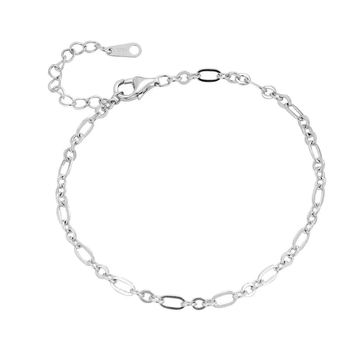 925 Sterling Silver Adjustable Figaro Chain Bracelet for Women