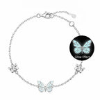 925 Sterling Silver Glow in the Dark Butterfly Bracelet Adjustable