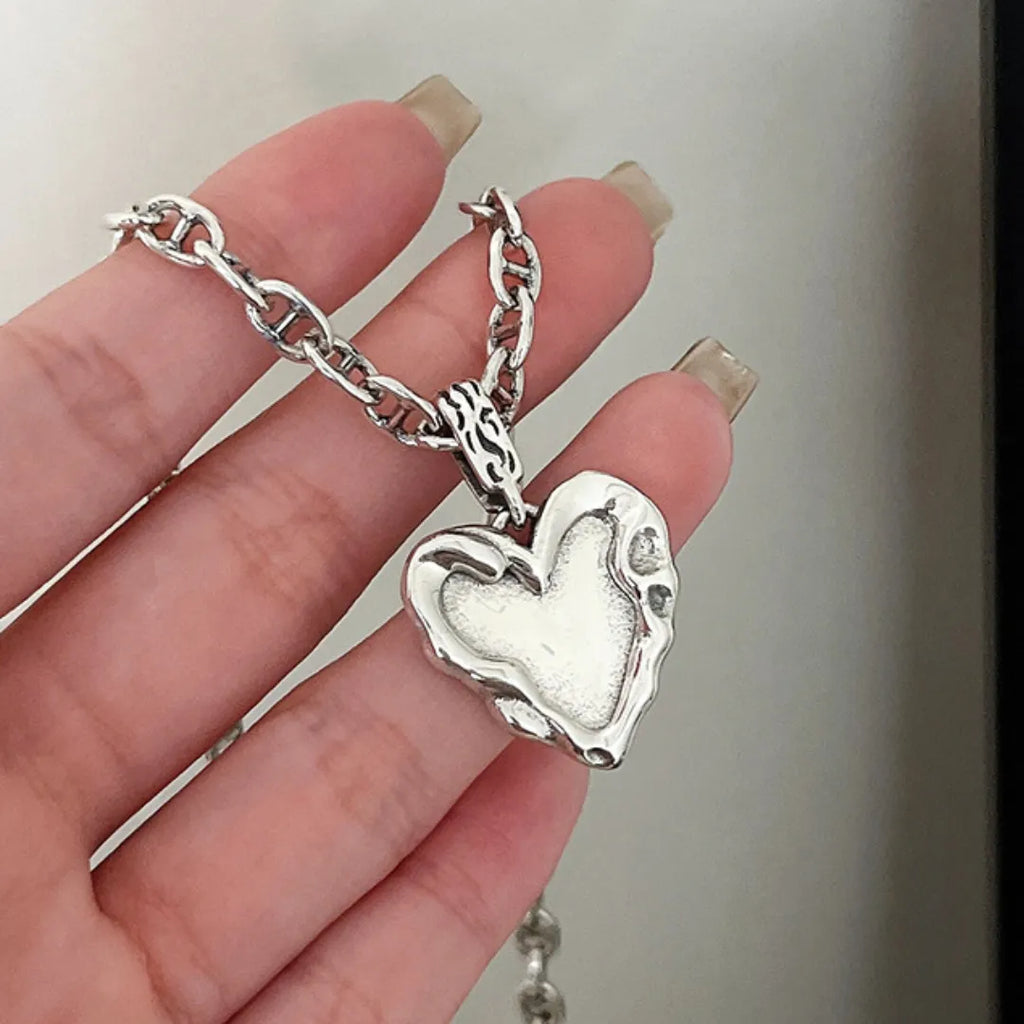 925 Sterling Silver Heart Necklace With Irregular Textured Pendant
