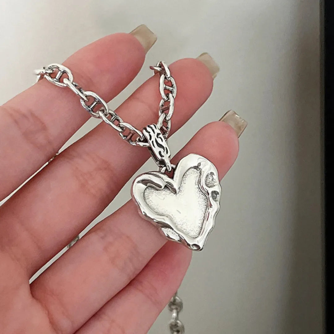 925 Sterling Silver Heart Necklace With Irregular Textured Pendant