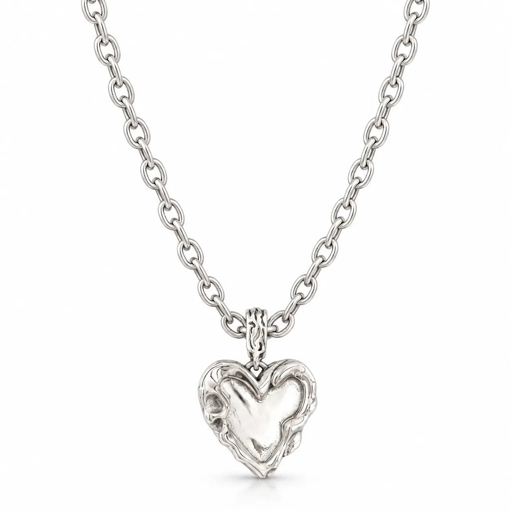 925 Sterling Silver Heart Necklace With Irregular Textured Pendant