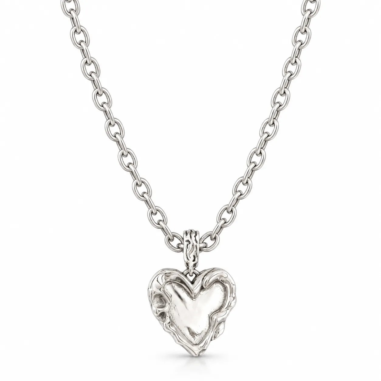 925 Sterling Silver Heart Necklace With Irregular Textured Pendant