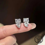 Sterling Silver Heart Stud Earrings With Rectangular Stone Detail
