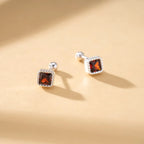 Birthstone Sugar Cube Stud Earrings in 925 Sterling Silver