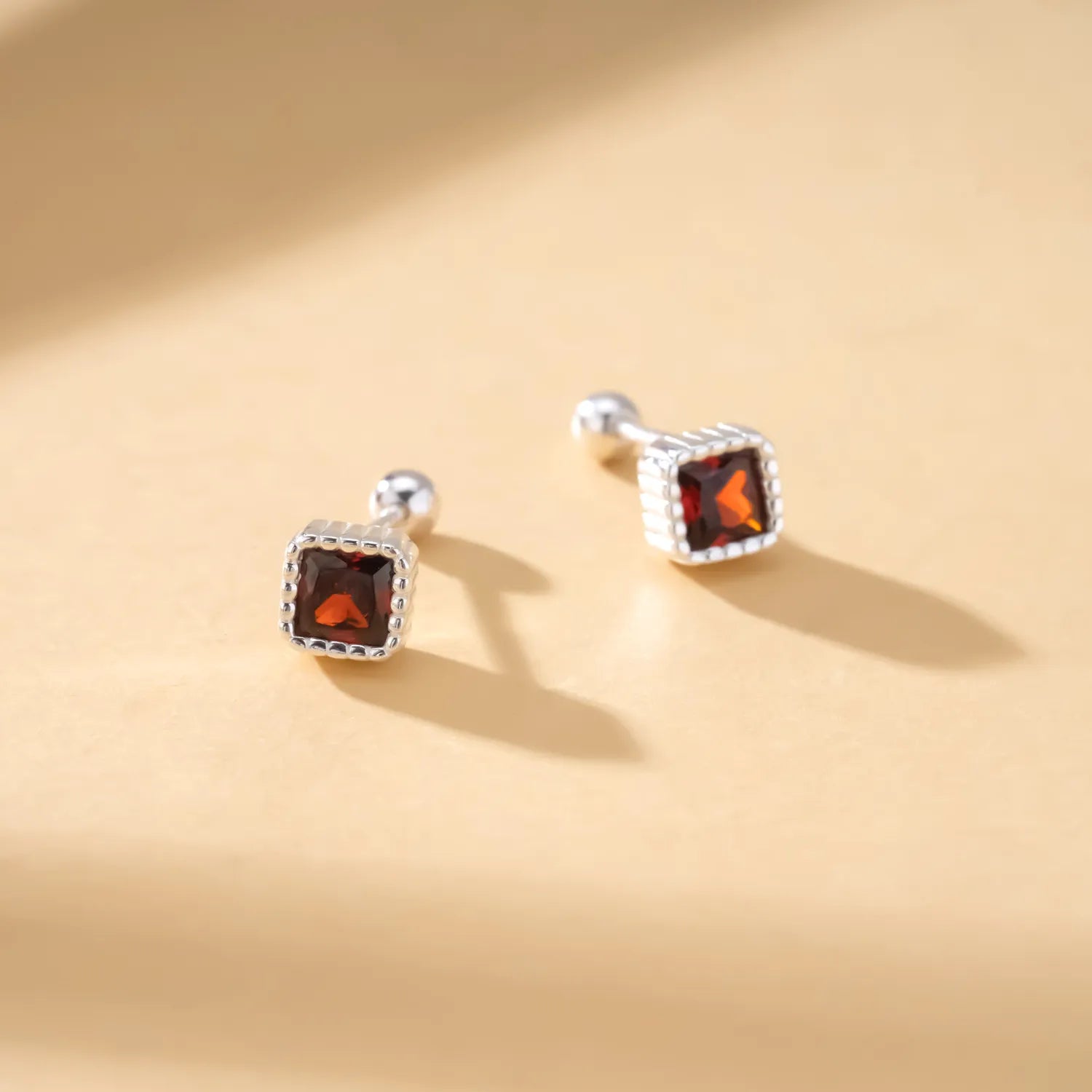 Birthstone Sugar Cube Stud Earrings in 925 Sterling Silver