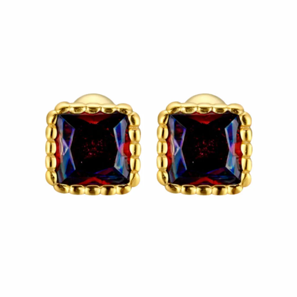 Birthstone Sugar Cube Stud Earrings in 925 Sterling Silver