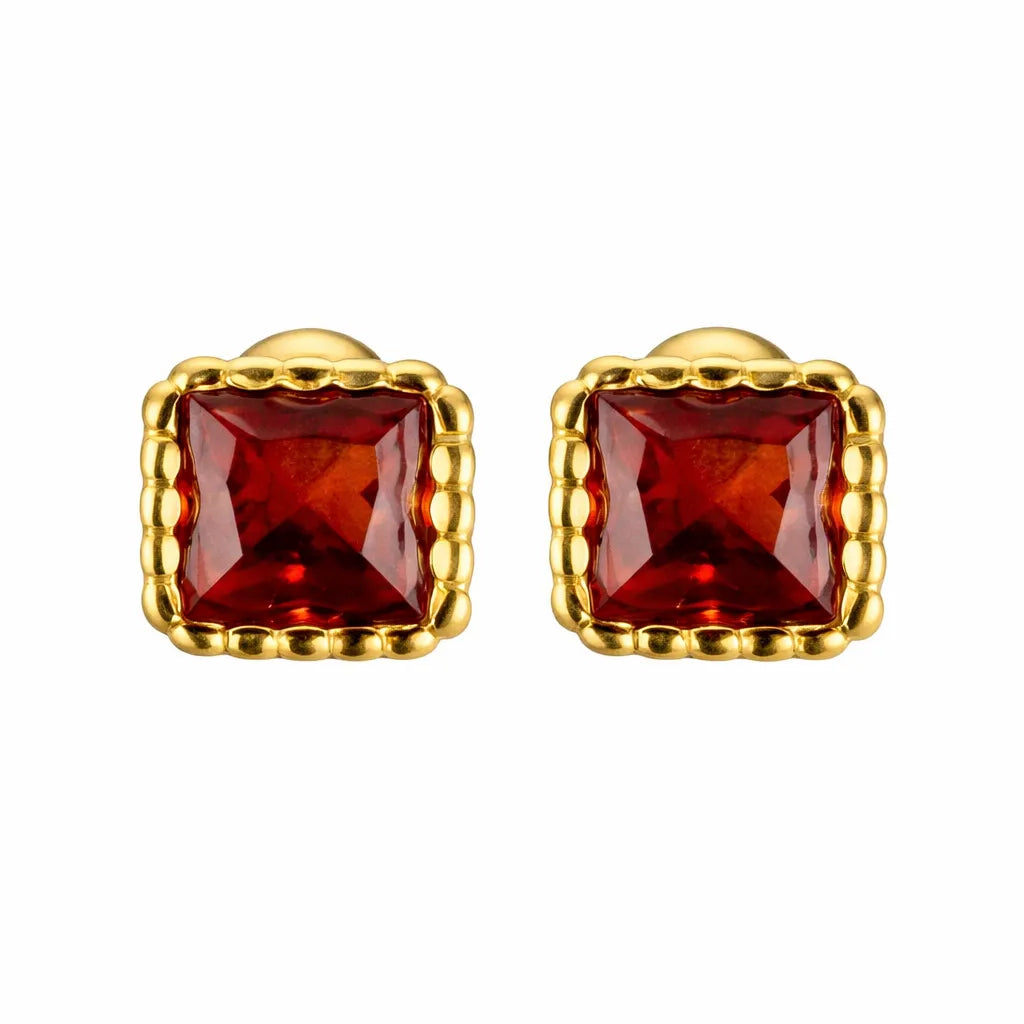 Birthstone Sugar Cube Stud Earrings in 925 Sterling Silver