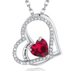 925 Sterling Silver Birthstone Slanted Double Heart Necklace