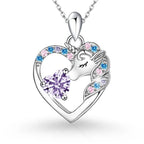 925 Sterling Silver Birthstone Necklace with Unicorn Heart Pendant